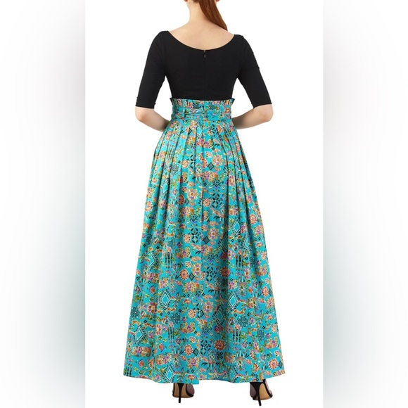 eShakti Black and Teal Floral Maxi Dress - Picture 2 of 11